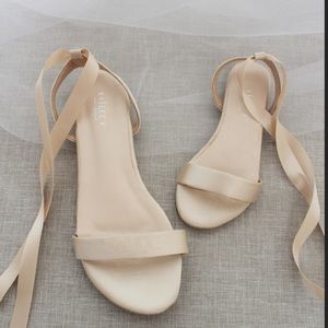 Champagne Satin Flat Sandal with Ballerina Lace Up